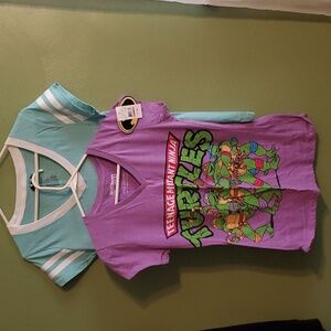 2 licensed women's T shirts Large 1 with tag one without Teenage mutant ninja